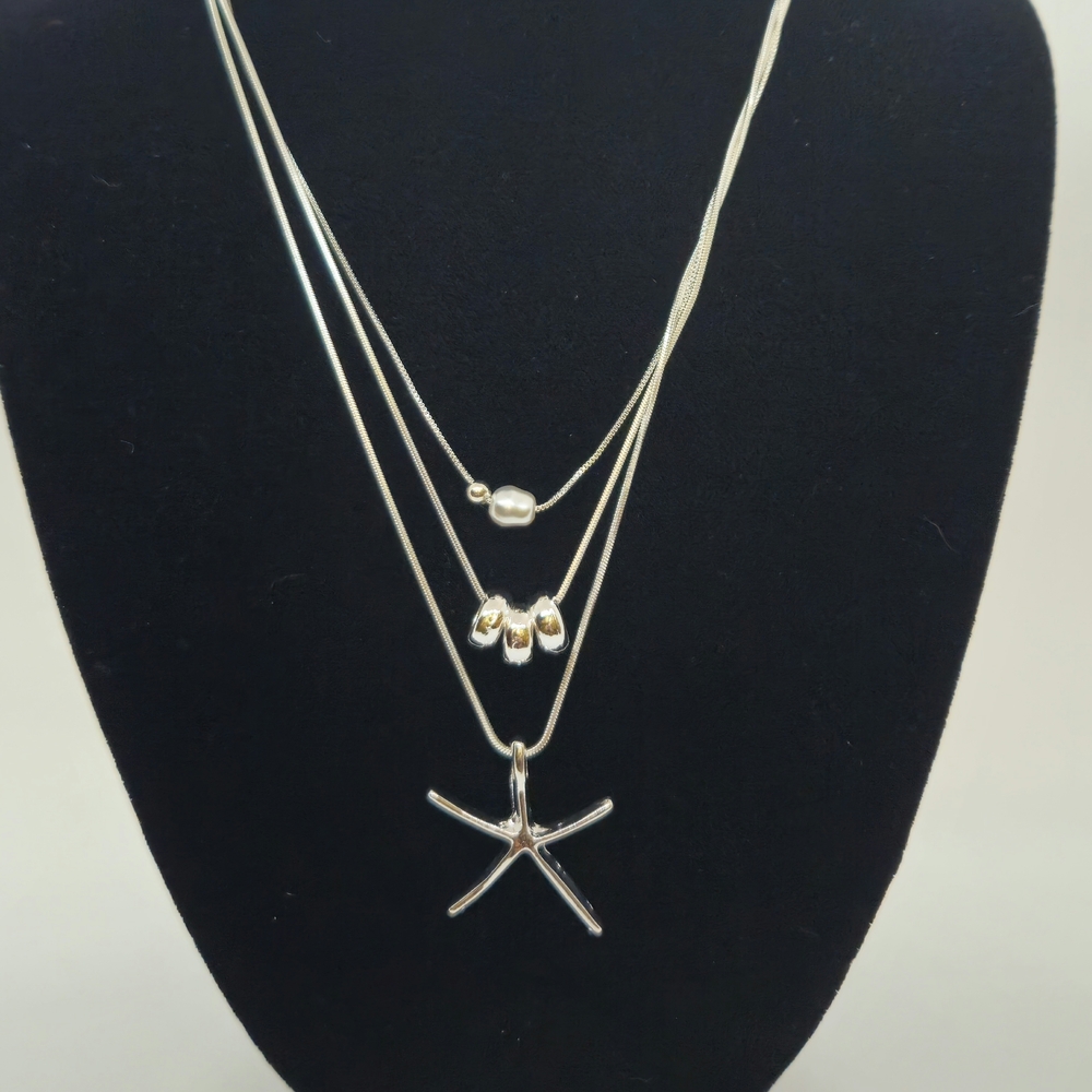 Silver Starfish Multi-Layer Necklace Set - Picture 8 of 13